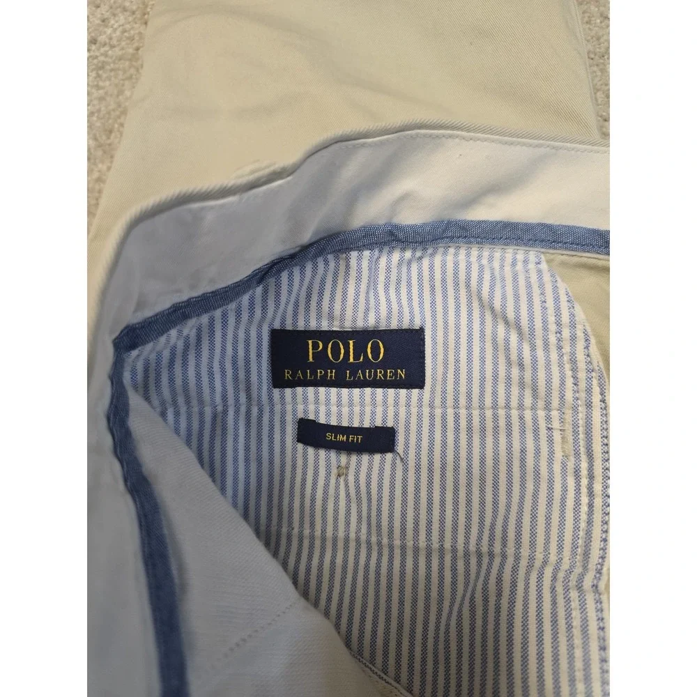 Polo Ralph Lauren Slim Fit Chino Pants Men 35x32 Khaki Beige Cotton Dress Casual